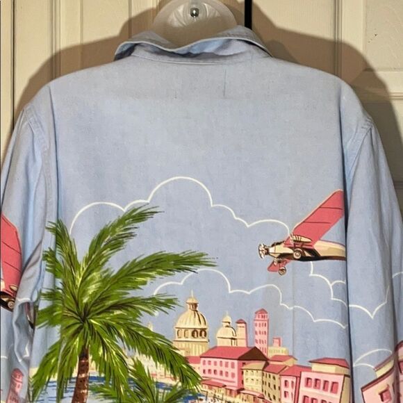 Tantrums Blue Chambray Lightweight Denim Shacket Beach Scene Large - Picture 10 of 14